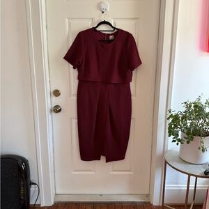 ASOS Burgundy Textured Short Sleeve Midi Dress
